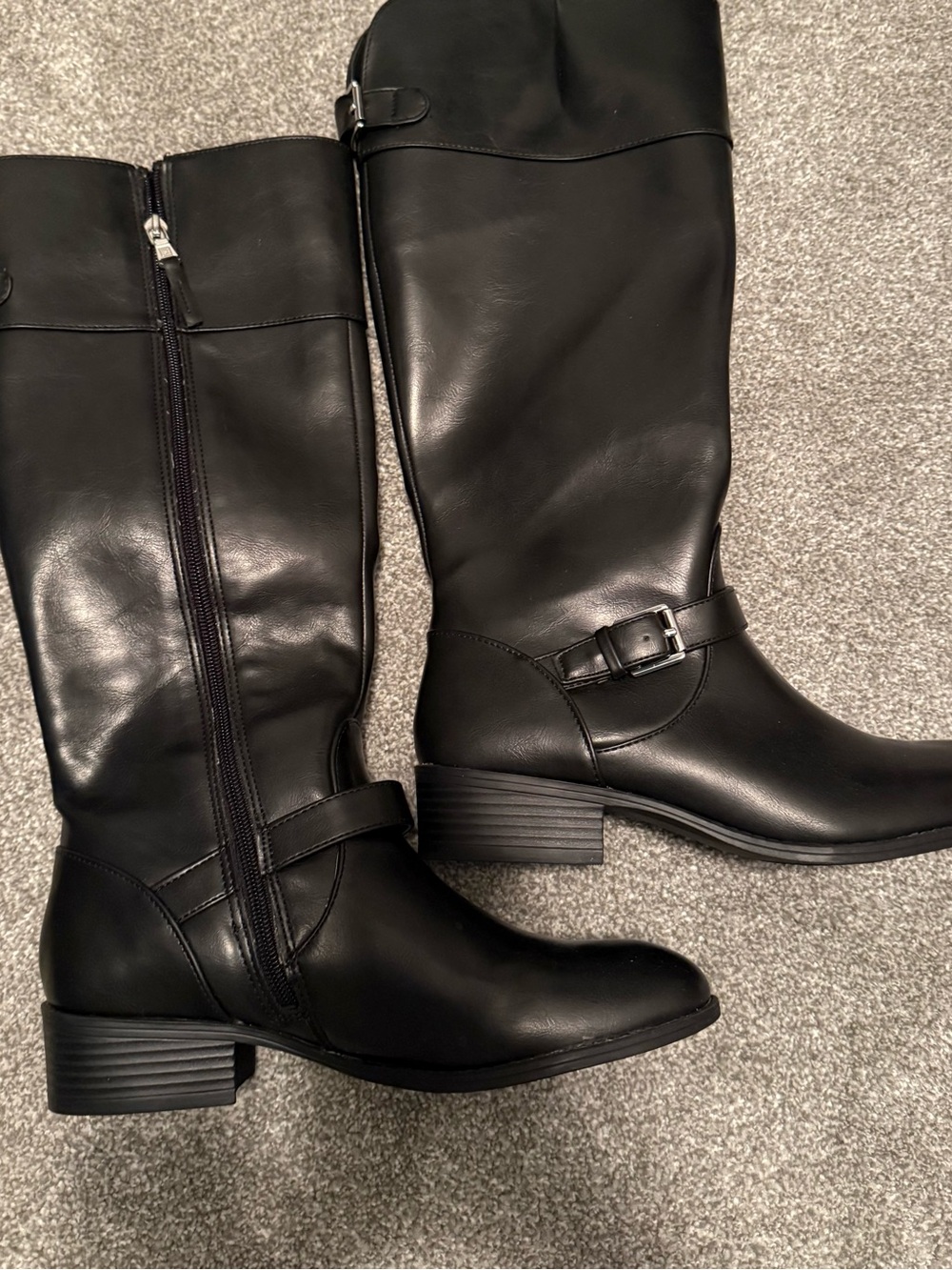 Chaps Black Faux Leather Boots with Buckle